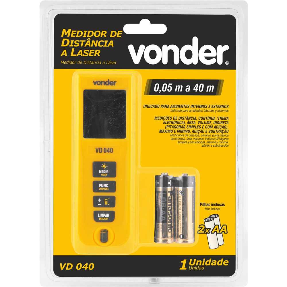 Trena a Laser Medidor de Distância Digital VD040 Vonder 40 Metros com Pilhas Amarelo