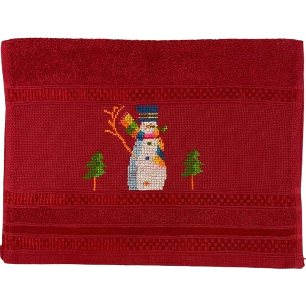 Toalha Lavabo Bordada Natal da Vovó Alice 30x45cm Boneco de Neve