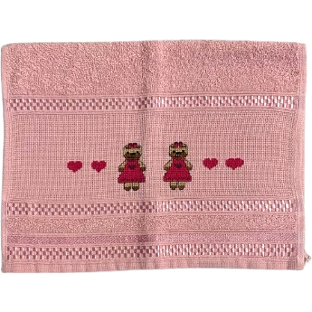 Toalha Lavabo Ponto Cruz com Borbado da Vovó Alice Coração Rosa