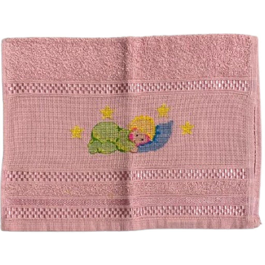 Toalha Lavabo Ponto Cruz com Borbado da Vovó Alice Soninho Rosa