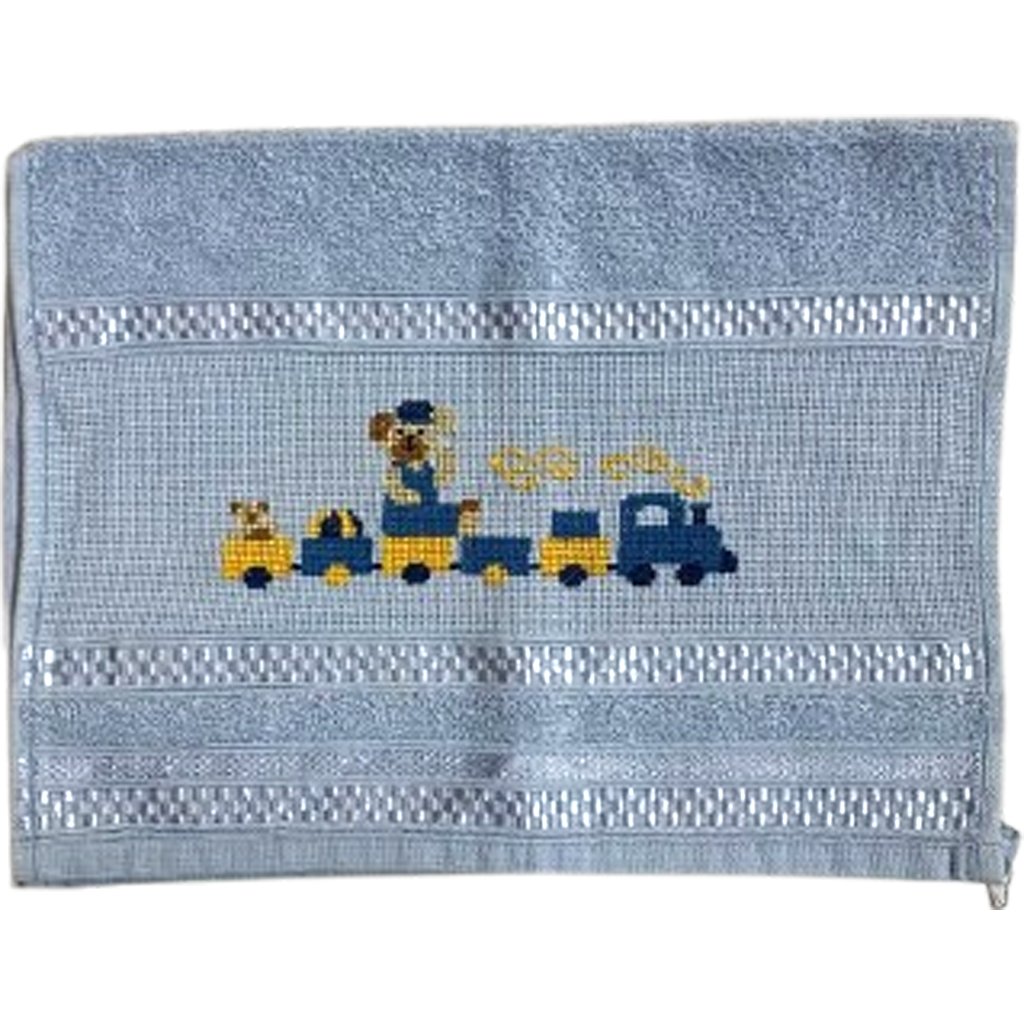 Toalha Lavabo Ponto Cruz com Borbado da Vovó Alice Ursinho Azul