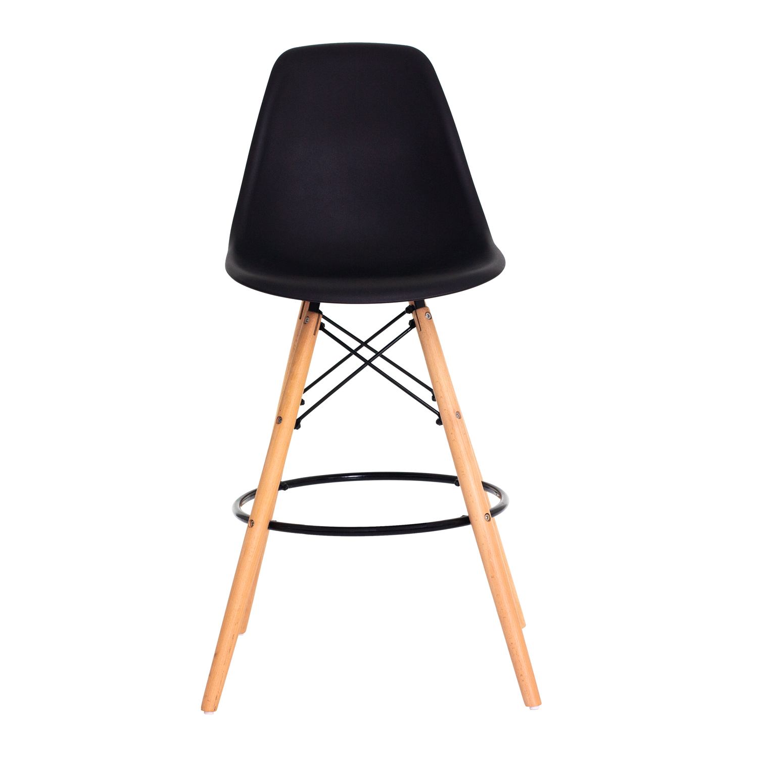 Banqueta Alta Eiffel Eames Preta Base MADEIRA Cozinha Bar Bistrô Bancada
