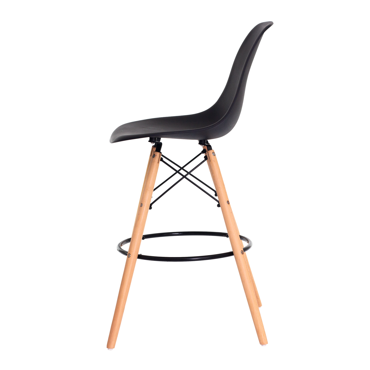 Banqueta Alta Eiffel Eames Preta Base MADEIRA Cozinha Bar Bistrô Bancada