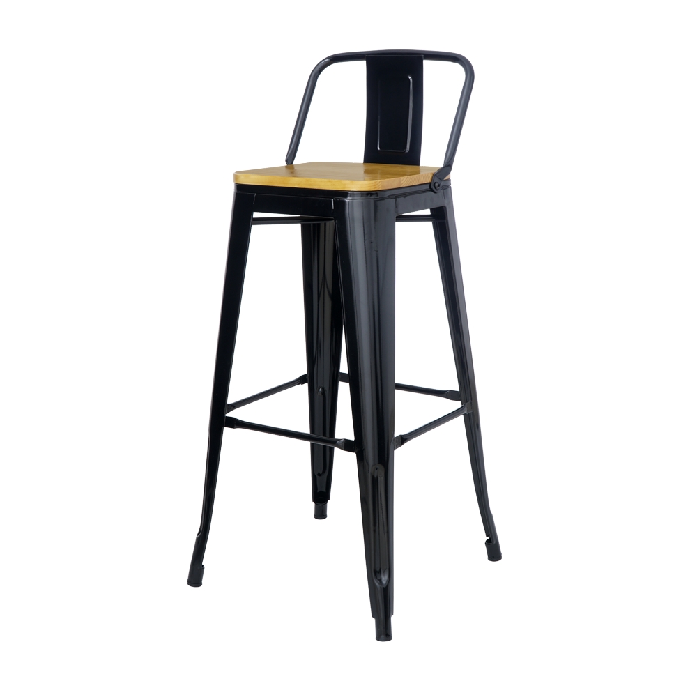 Banqueta Tolix Iron Assento Madeira Preto Industrial Bistrô
