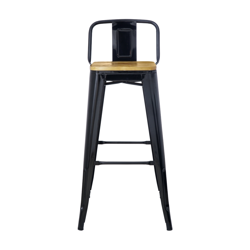 Banqueta Tolix Iron Assento Madeira Preto Industrial Bistrô