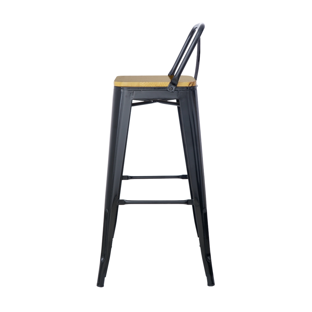 Banqueta Tolix Iron Assento Madeira Preto Industrial Bistrô