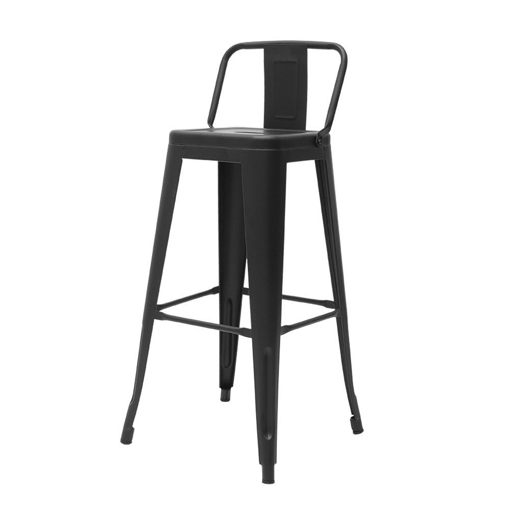 Banqueta Tolix Iron com Encosto Preto Fosco Industrial Aço Cozinha Bar Bistrô Bancada