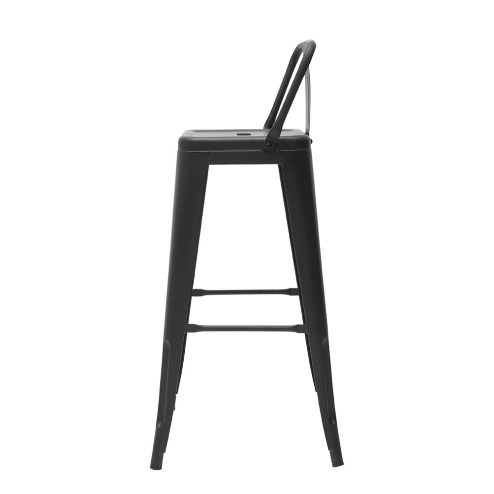 Banqueta Tolix Iron com Encosto Preto Fosco Industrial Aço Cozinha Bar Bistrô Bancada