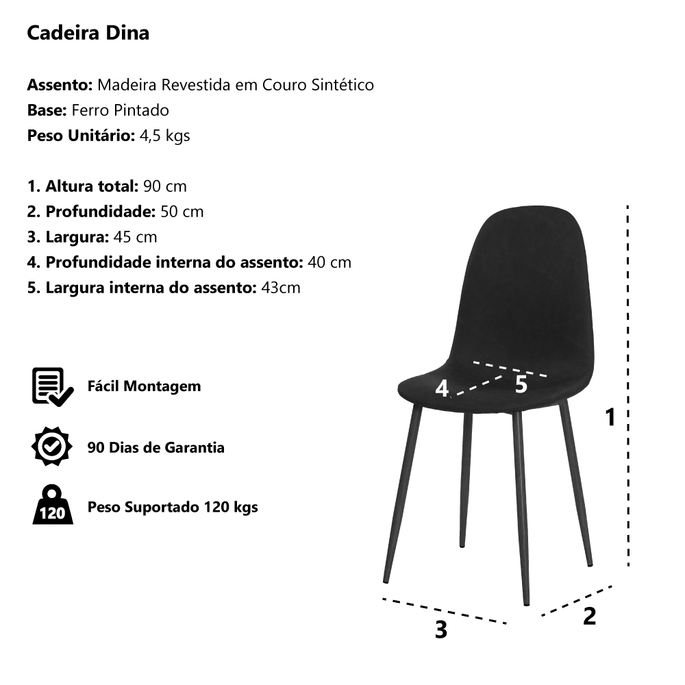 Cadeira Dina Cinza Base Ferro Sala Cozinha Jantar