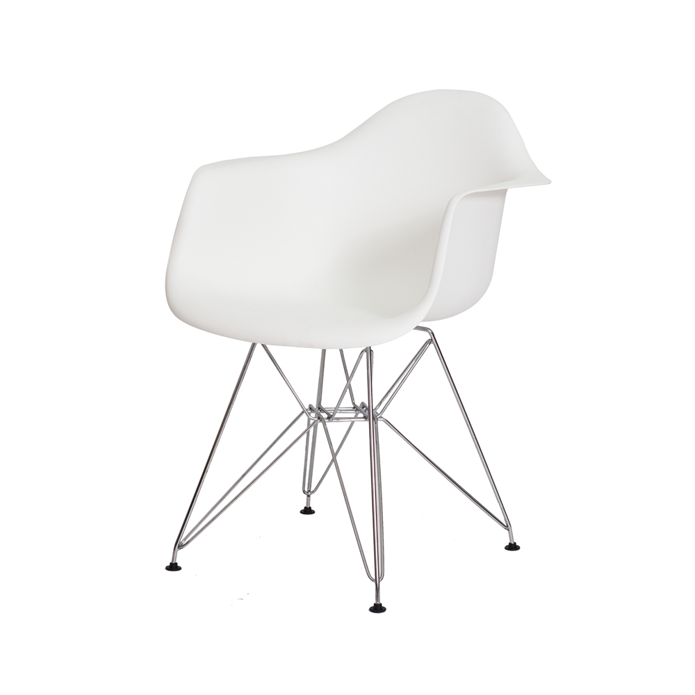 Cadeira Eiffel Eames c/ Braço Base Cromada Branca