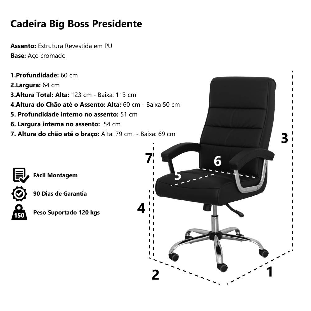 Cadeira Escritório Big Boss Presidente PU Preta