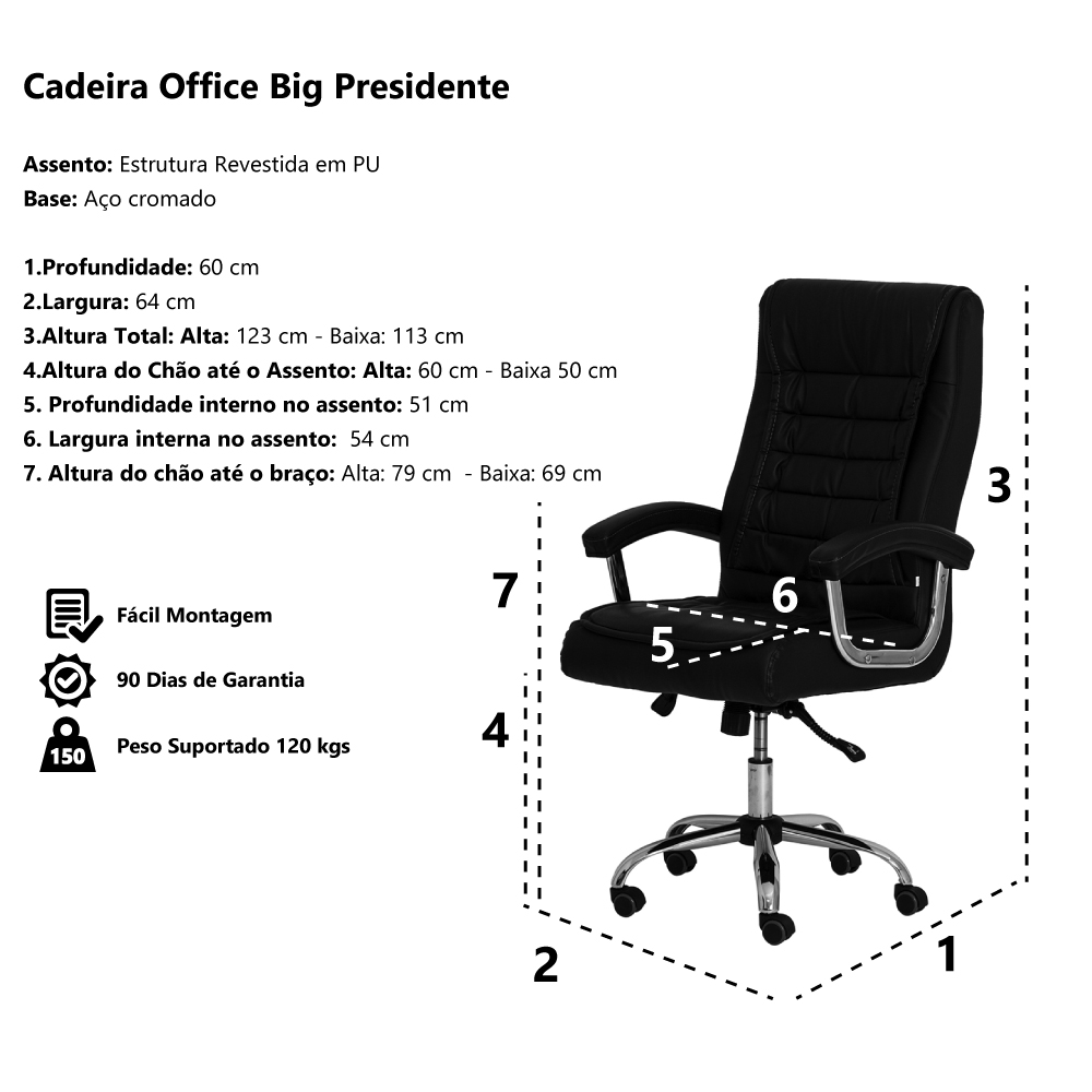 Cadeira Escritório Big Presidente Caramelo Mola Ensacada Base Giratória Cromada Altura Ajustável