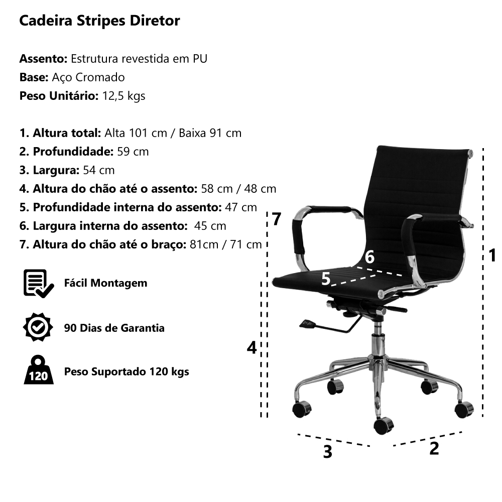 Cadeira Escritório Stripes Diretor PU Branca