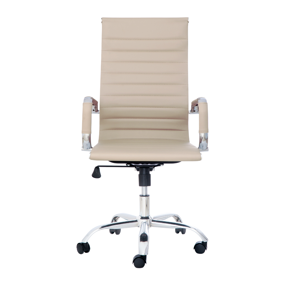 Cadeira Escritório Stripes Presidente PU Nude Base Giratória Cromada Altura Ajustável