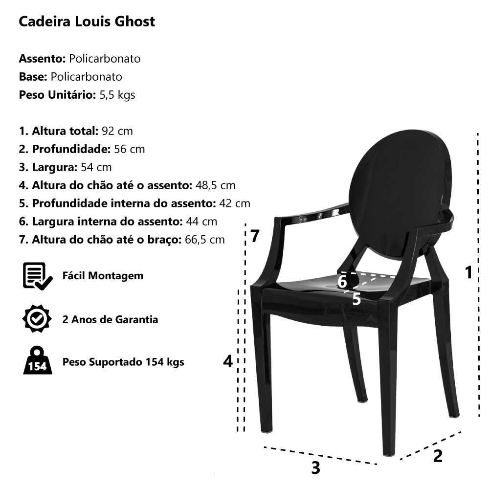 Cadeira Louis Ghost Transparente Policarbonato Sala Cozinha Jantar
