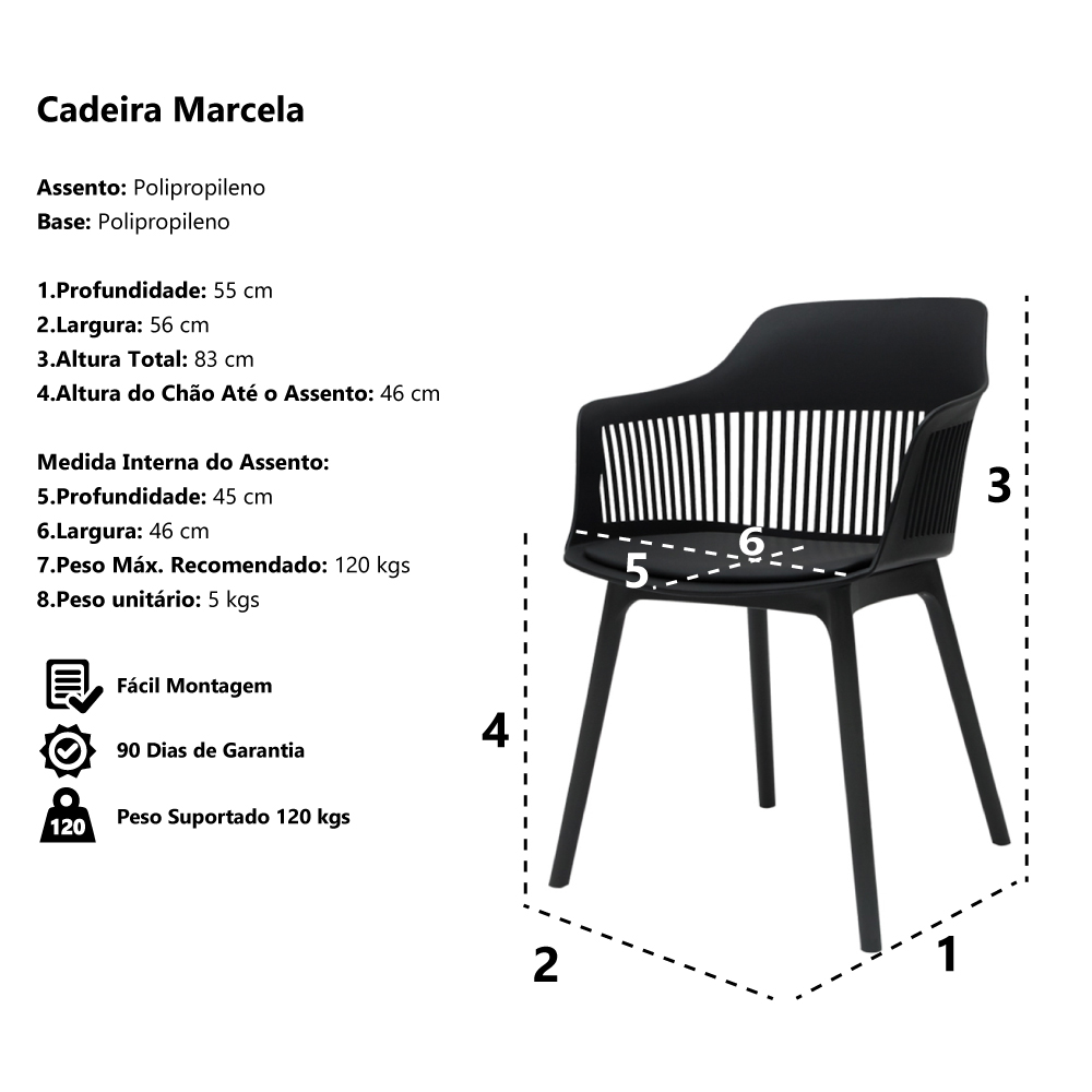 Cadeira Polipropileno Marcela Preta Sala Cozinha Jantar