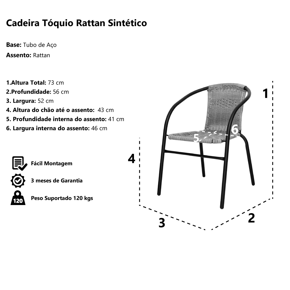 Cadeira Tóquio Rattan em Aço Para Area Externa na cor Cinza - WaW Design