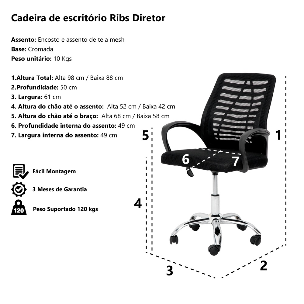 Cadeira de Escritório Diretor Ribs TGT Tela Mesh - WAW Design
