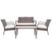 Conjunto Sofá + 2 Poltronas Rattan Assento Estofado + Mesa com Tampo de Vidro Para Área Externa