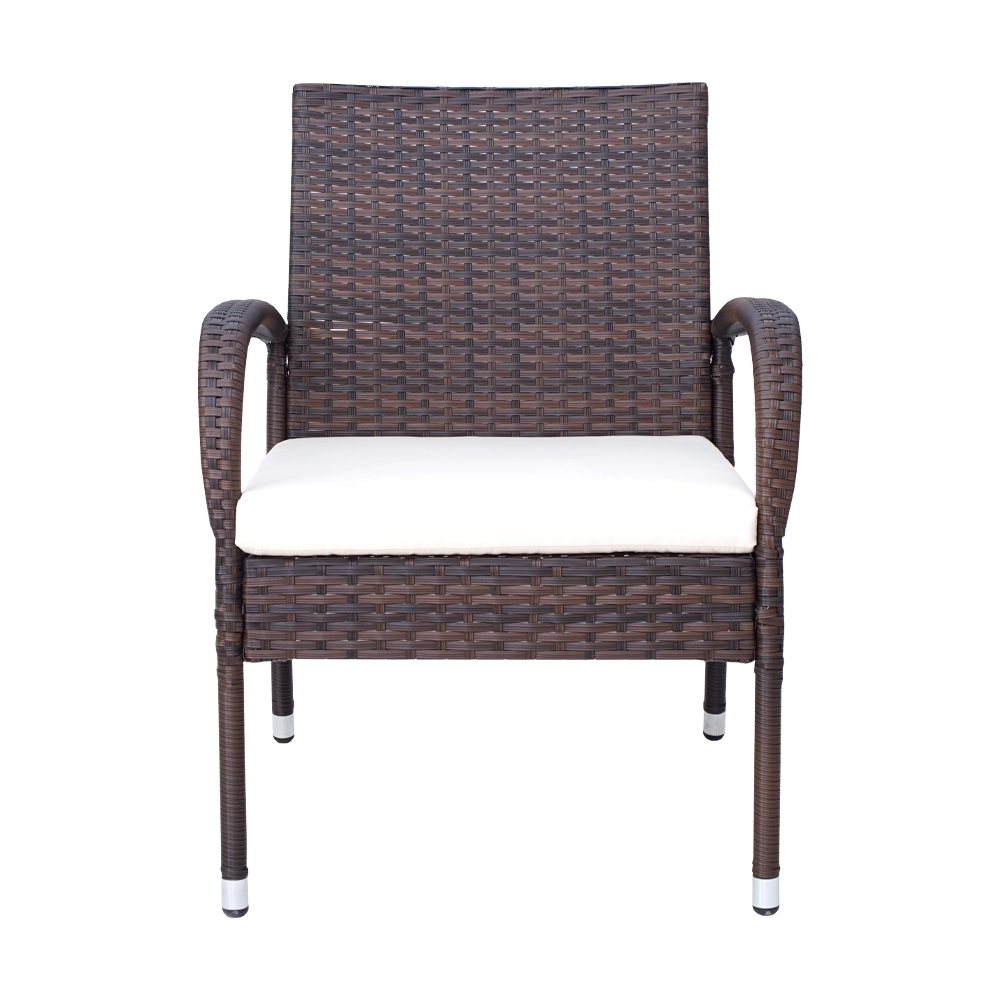 Conjunto Sofá + 2 Poltronas Rattan Assento Estofado + Mesa com Tampo de Vidro Para Área Externa