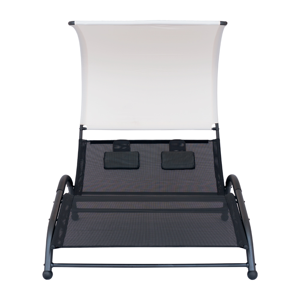 Espreguiçadeira Dupla Preto e Branco Jardim Piscina Praia