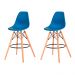 Kit 2 Banquetas Alta Eiffel Eames Azul Base Madeira Cozinha Bar Bistrô Bancada