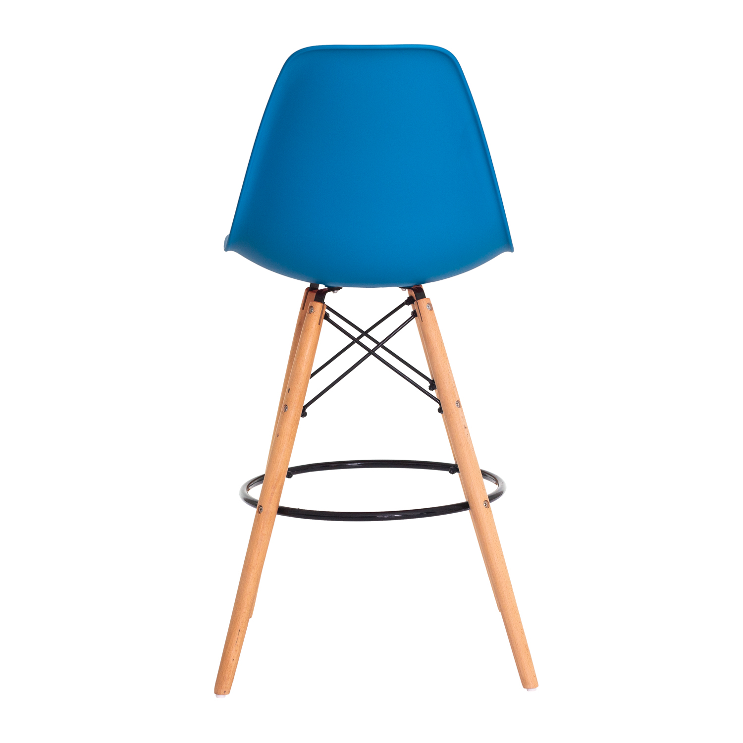 Kit 2 Banquetas Alta Eiffel Eames Azul Base Madeira Cozinha Bar Bistrô Bancada