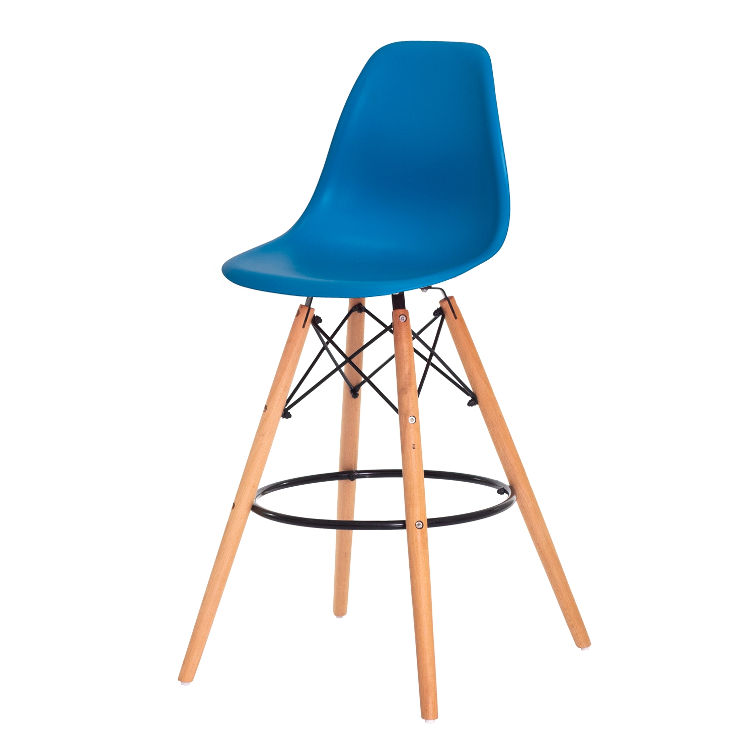 Kit 2 Banquetas Alta Eiffel Eames Azul Base Madeira Cozinha Bar Bistrô Bancada