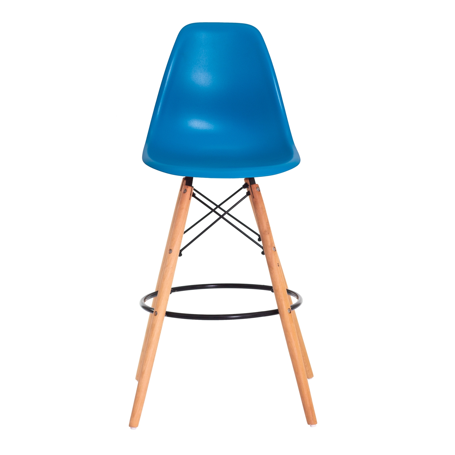 Kit 2 Banquetas Alta Eiffel Eames Azul Base Madeira Cozinha Bar Bistrô Bancada