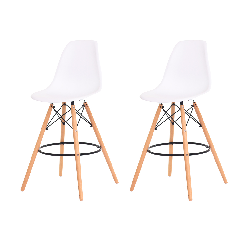 Kit 2 Banquetas Alta Eiffel Eames Branca Base Madeira Cozinha Bar Bistrô Bancada