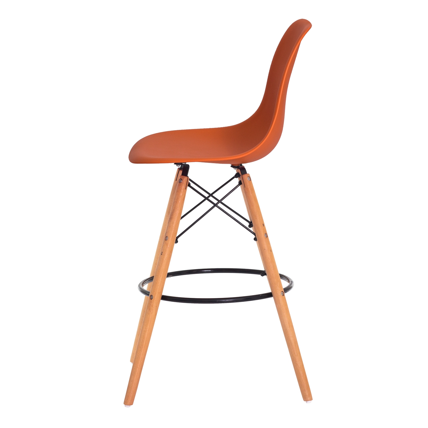 Kit 2 Banquetas Alta Eiffel Eames Laranja Base Madeira Cozinha Bar Bistrô Bancada