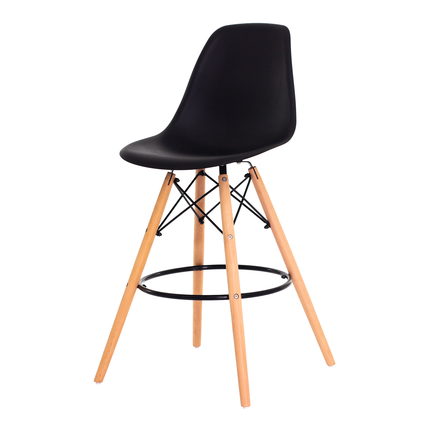 Kit 2 Banquetas Alta Eiffel Eames Preta Base MADEIRA Cozinha Bar Bistrô Bancada