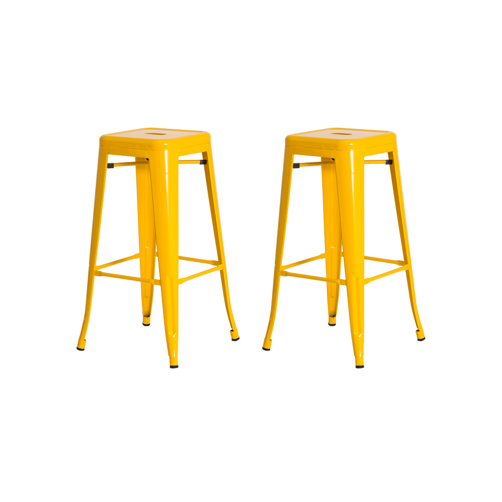 Kit 2 Banquetas Tolix Iron Design Industrial Amarela 76 cm Aço Cozinha Bar Bistrô Bancada