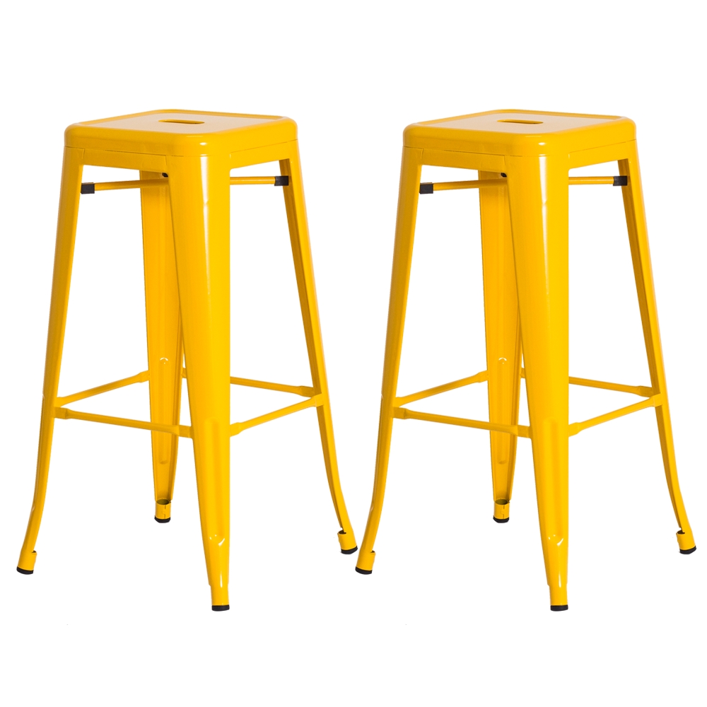 Kit 2 Banquetas Tolix Iron Design Industrial Amarela 76 cm Aço Cozinha Bar Bistrô Bancada