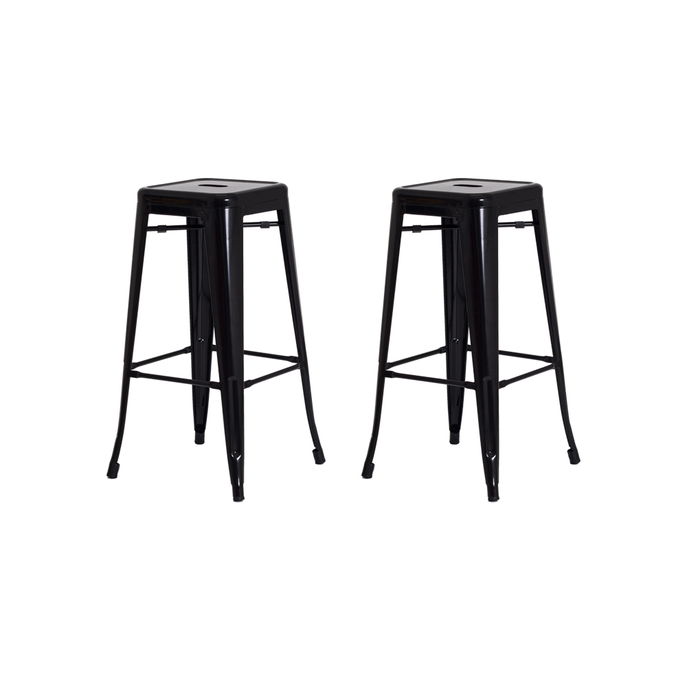 Kit 2 Banquetas Tolix Iron Design Industrial Preta 76 cm Aço Cozinha Bar Bistrô Bancada