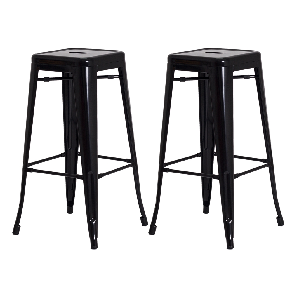 Kit 2 Banquetas Tolix Iron Design Industrial Preta 76 cm Aço Cozinha Bar Bistrô Bancada