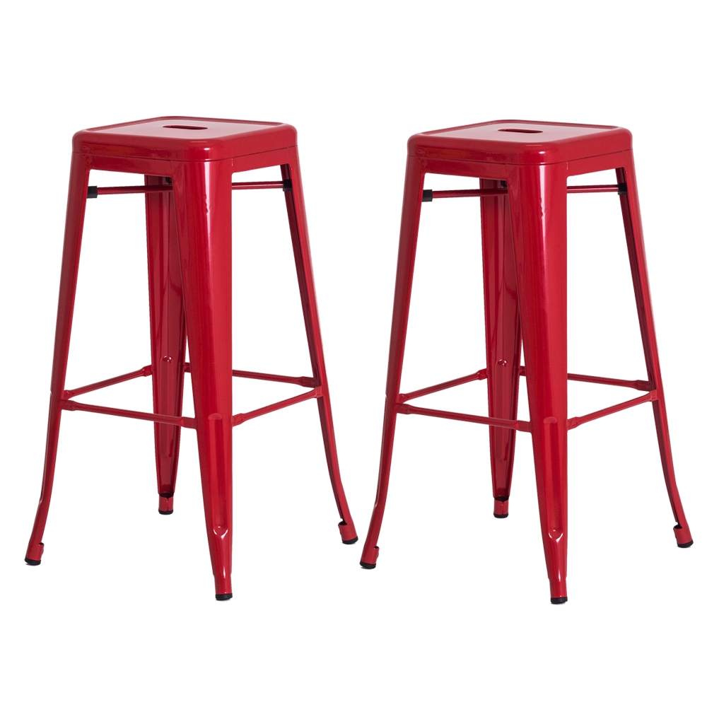 Kit 2 Banquetas Tolix Iron Design Industrial Vermelha 76 cm Aço Cozinha Bar Bistrô Bancada