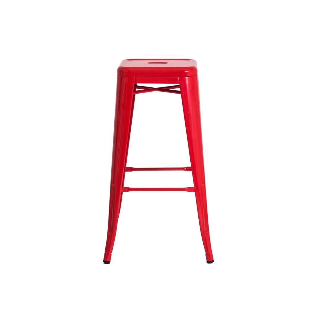 Kit 2 Banquetas Tolix Iron Design Industrial Vermelha 76 cm Aço Cozinha Bar Bistrô Bancada