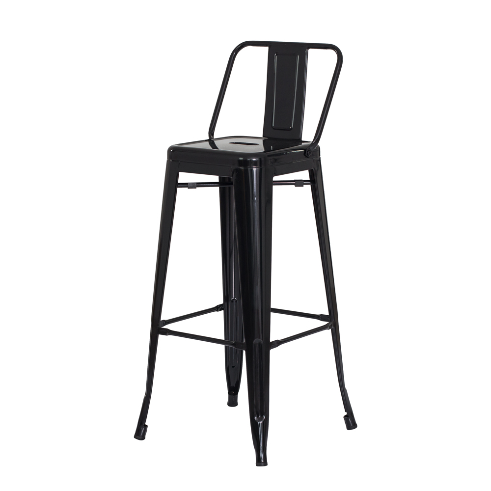 Kit 2 Banquetas Tolix Iron com Encosto Preto Brilhante Industrial Aço Cozinha Bar Bistrô Bancada