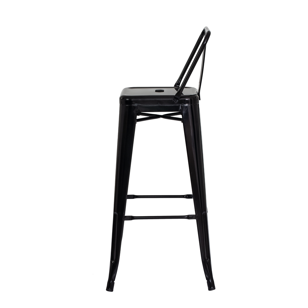 Kit 2 Banquetas Tolix Iron com Encosto Preto Brilhante Industrial Aço Cozinha Bar Bistrô Bancada