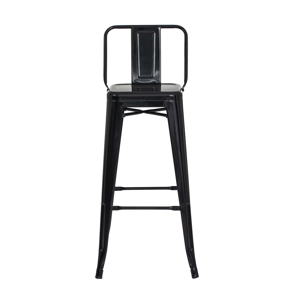 Kit 2 Banquetas Tolix Iron com Encosto Preto Brilhante Industrial Aço Cozinha Bar Bistrô Bancada