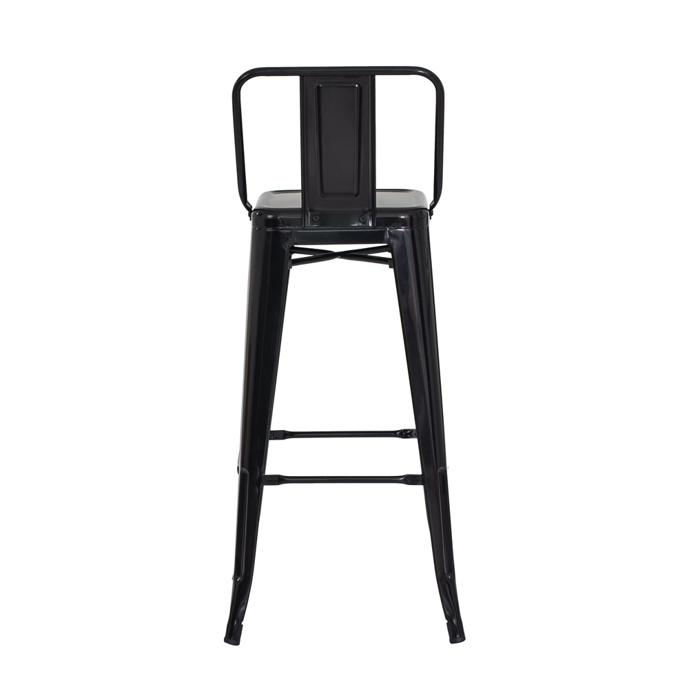 Kit 2 Banquetas Tolix Iron com Encosto Preto Brilhante Industrial Aço Cozinha Bar Bistrô Bancada