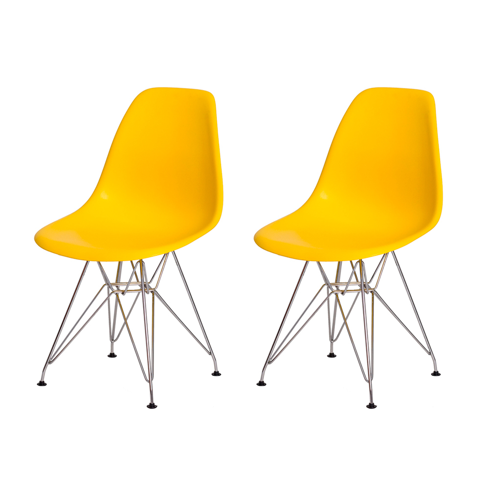 Kit 2 Cadeiras Eiffel Eames Amarela Base Cromada Sala Cozinha Jantar