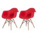 Kit 2 Cadeiras Eiffel Eames DAW c/Braço Vermelha Base Madeira Sala Cozinha Jantar