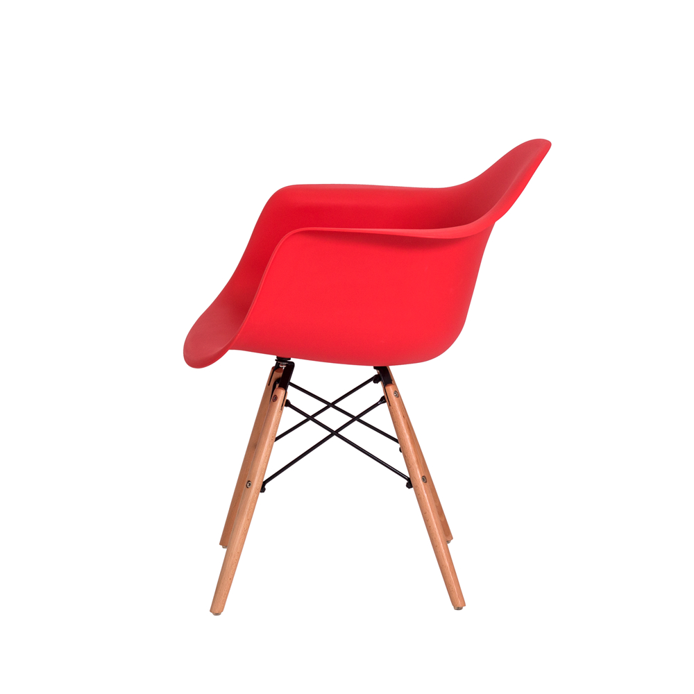 Kit 2 Cadeiras Eiffel Eames DAW c/Braço Vermelha Base Madeira Sala Cozinha Jantar