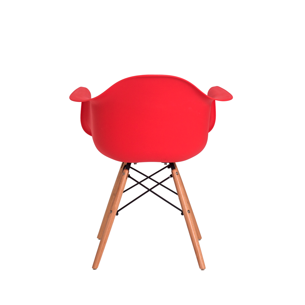 Kit 2 Cadeiras Eiffel Eames DAW c/Braço Vermelha Base Madeira Sala Cozinha Jantar