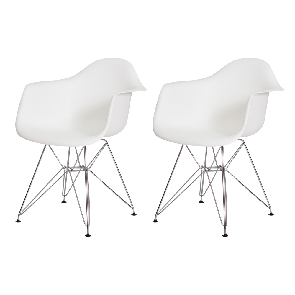 Kit 2 Cadeiras Eiffel Eames c/ Braço Base Cromada Branca