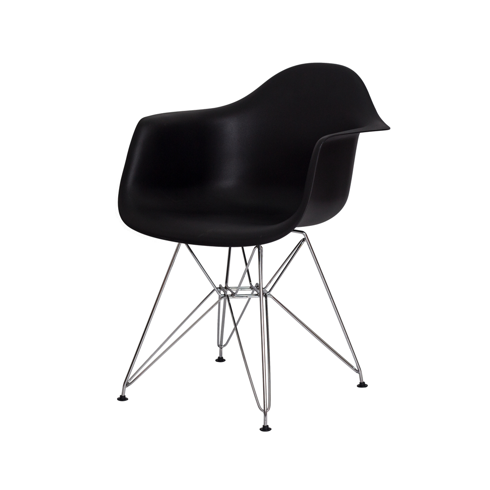 Kit 2 Cadeiras Eiffel Eames c/ Braço Base Cromada Preta