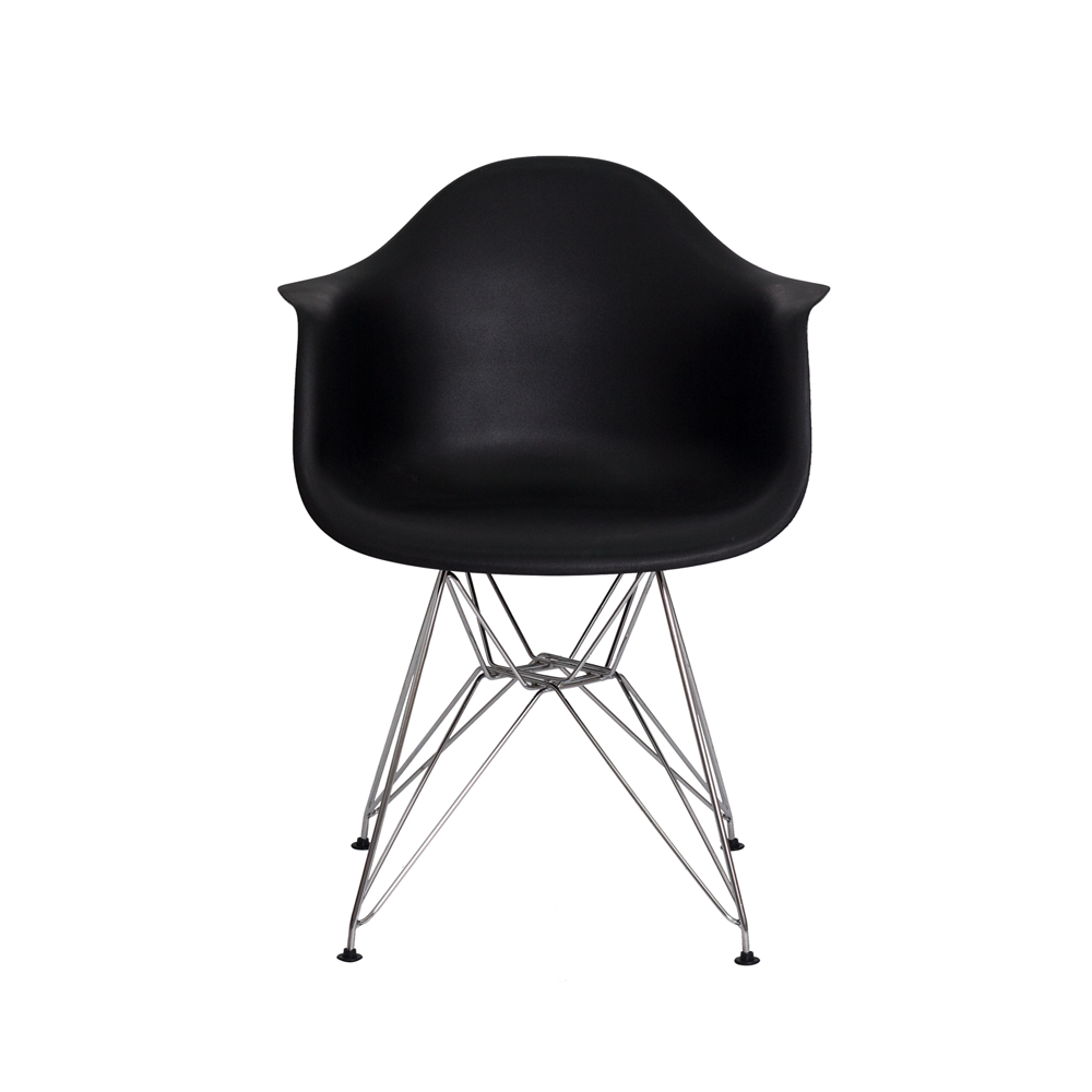 Kit 2 Cadeiras Eiffel Eames c/ Braço Base Cromada Preta