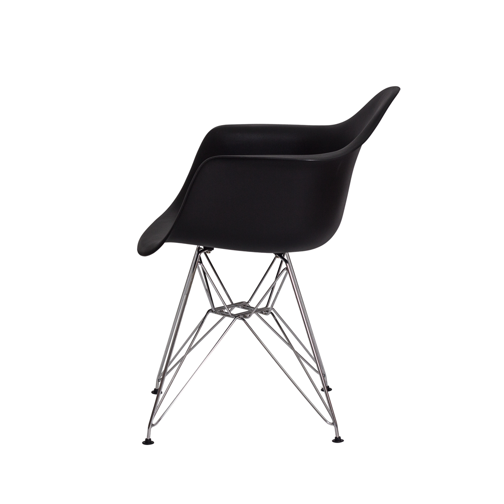 Kit 2 Cadeiras Eiffel Eames c/ Braço Base Cromada Preta